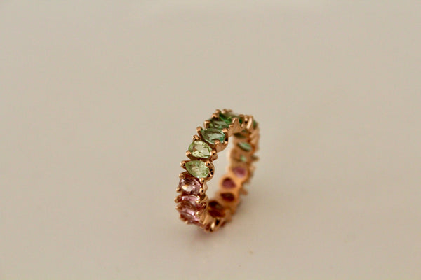Pink and Green Ombre Pear Eternity Ring