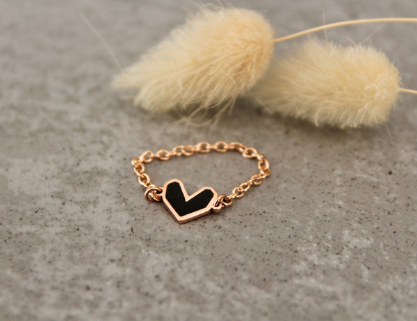 Square Heart Enamel Chain Ring