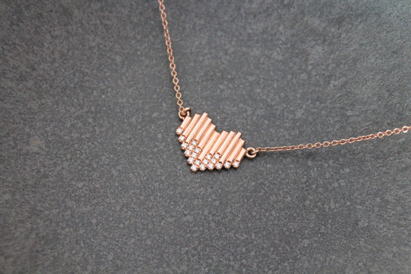 Diamond Corrugated Square Heart Necklace